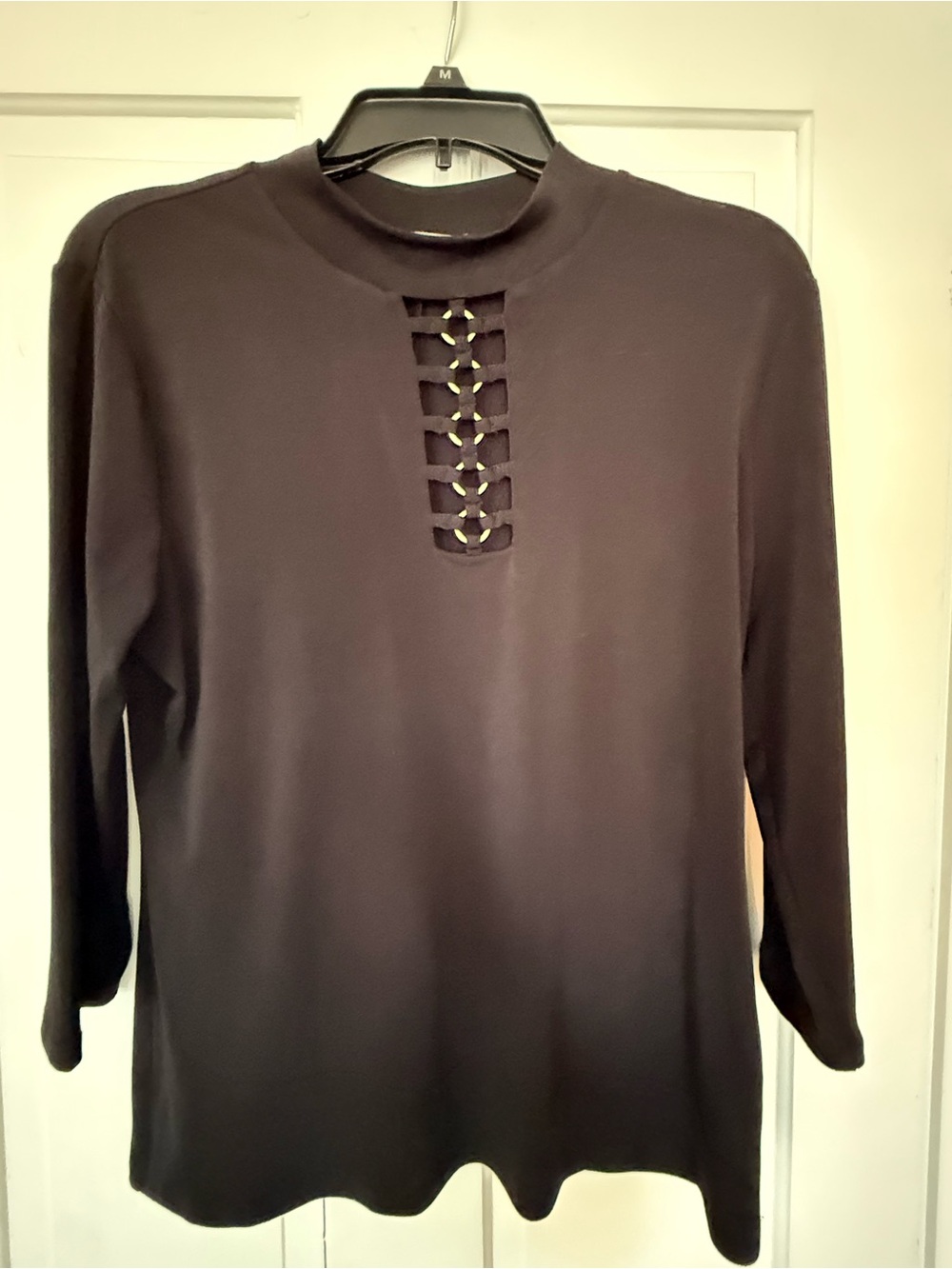 Black Women's Long-Sleeve Top with Ladder Cutout